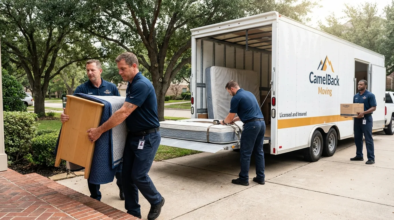 Crew loading residential truck for cross-state move from Gowanda, NY