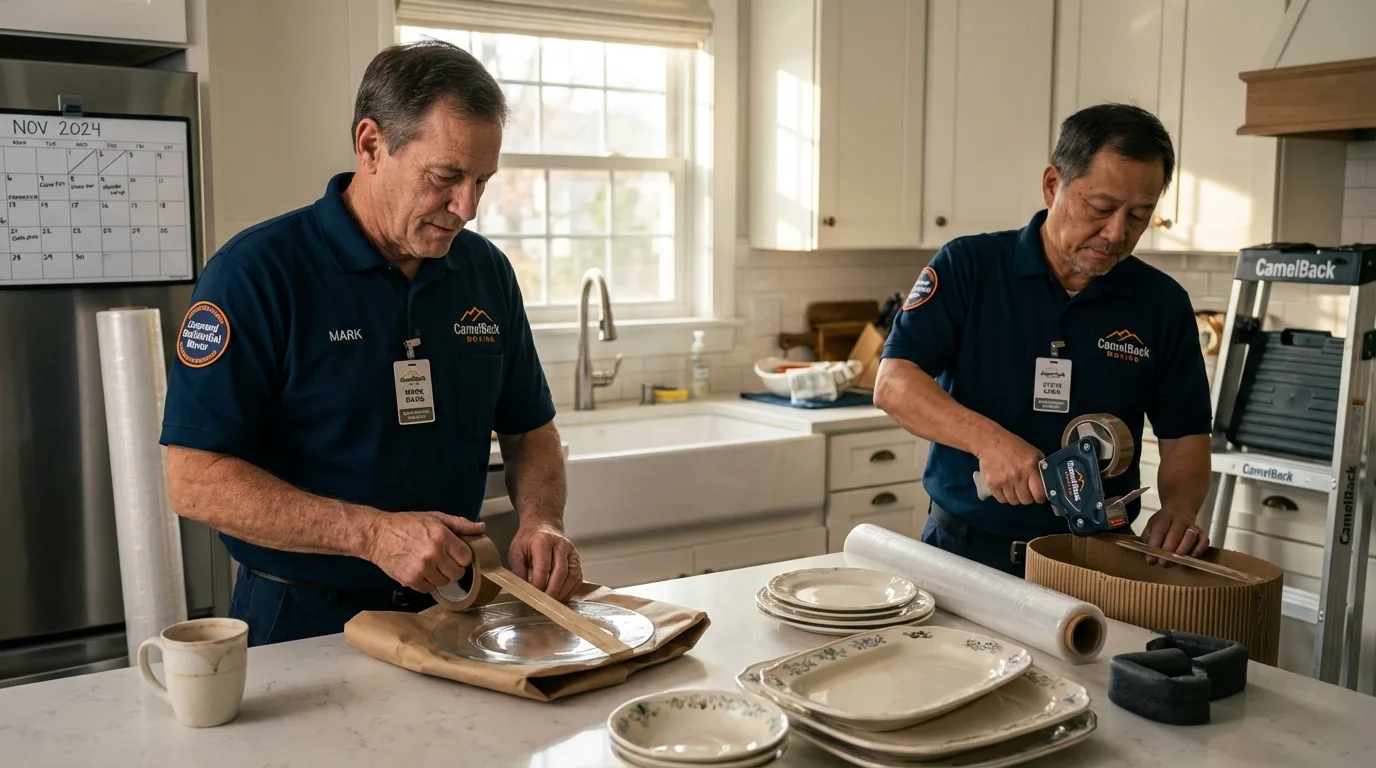 Professional crew packing kitchen dishware in Gowanda, NY